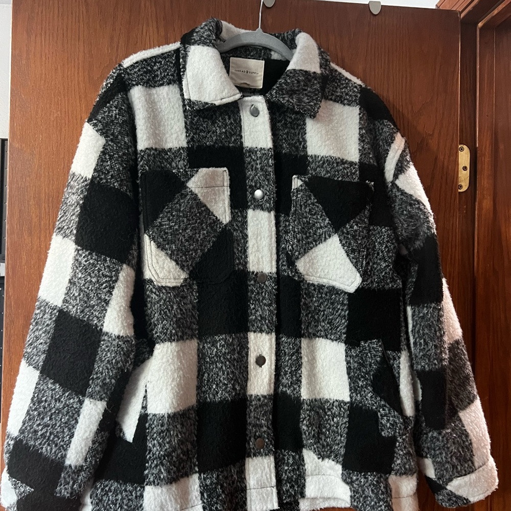 Thread & Supply Monochrome Checkered Teddy Jacket